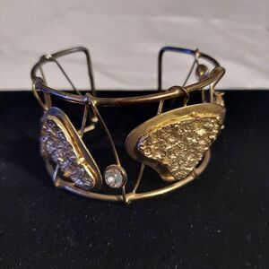VTG 1980/90s Silver and Gold Color Rhinestones Cuff Bracelet
